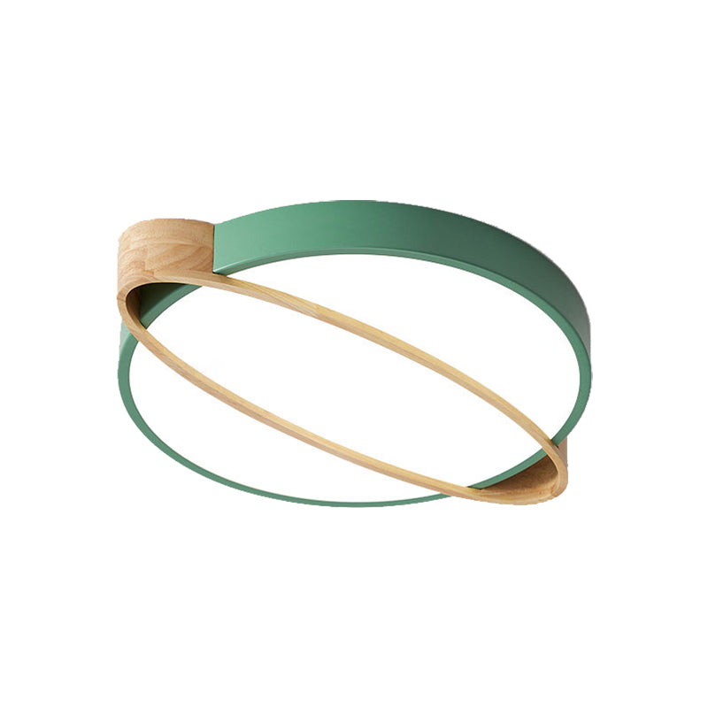 Orbit Design Ceiling Mount Lamp Nordic Acrylic Bedroom LED Flushmount Lighting in White/Green/Grey with Oval Wood Insert, 16"/19.5"/23.5" W Clearhalo 'Ceiling Lights' 'Close To Ceiling Lights' 'Close to ceiling' 'Flush mount' Lighting' 369361