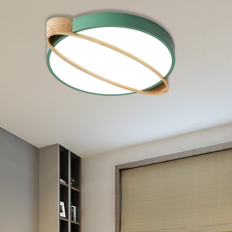 Orbit Design Ceiling Mount Lamp Nordic Acrylic Bedroom LED Flushmount Lighting in White/Green/Grey with Oval Wood Insert, 16"/19.5"/23.5" W Green 19.5" Clearhalo 'Ceiling Lights' 'Close To Ceiling Lights' 'Close to ceiling' 'Flush mount' Lighting' 369363