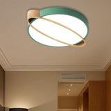 Orbit Design Ceiling Mount Lamp Nordic Acrylic Bedroom LED Flushmount Lighting in White/Green/Grey with Oval Wood Insert, 16"/19.5"/23.5" W Green 23.5" Clearhalo 'Ceiling Lights' 'Close To Ceiling Lights' 'Close to ceiling' 'Flush mount' Lighting' 369366