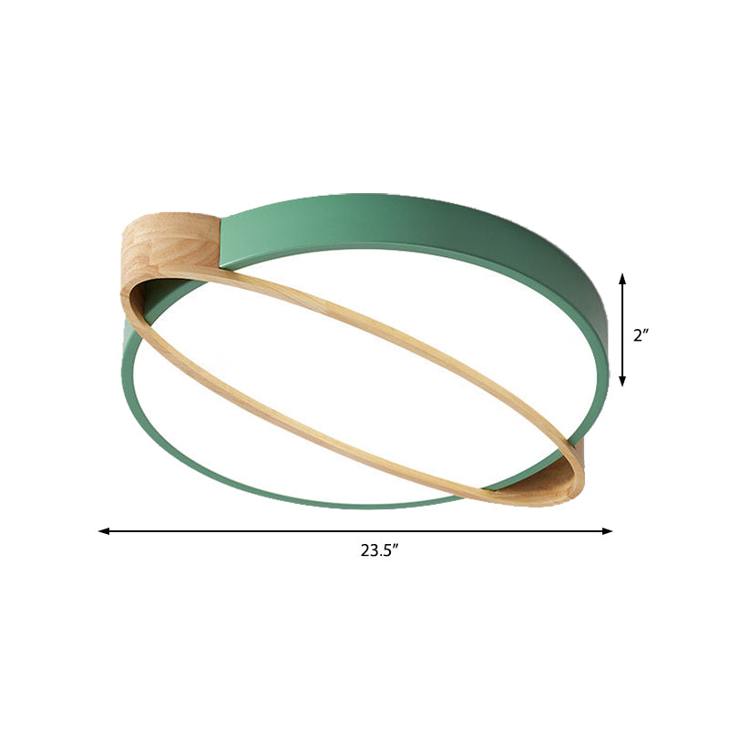 Orbit Design Ceiling Mount Lamp Nordic Acrylic Bedroom LED Flushmount Lighting in White/Green/Grey with Oval Wood Insert, 16"/19.5"/23.5" W Clearhalo 'Ceiling Lights' 'Close To Ceiling Lights' 'Close to ceiling' 'Flush mount' Lighting' 369368
