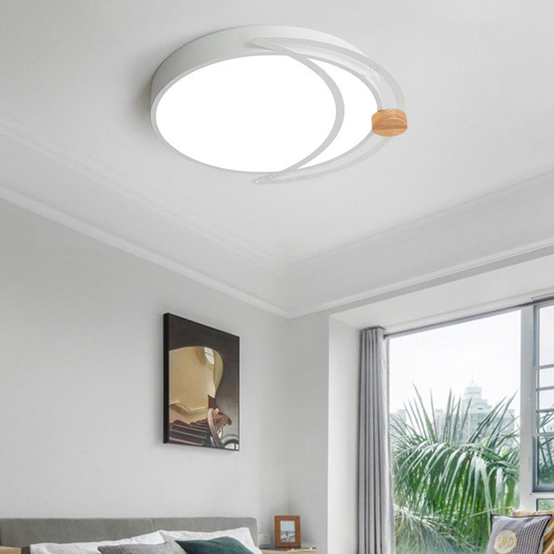 Moon Eclipse Bedroom Flush Mount Acrylic Nordic LED Close to Ceiling Lighting in Grey/White/Green with Wood Accent White Clearhalo 'Ceiling Lights' 'Close To Ceiling Lights' 'Close to ceiling' 'Flush mount' Lighting' 369457