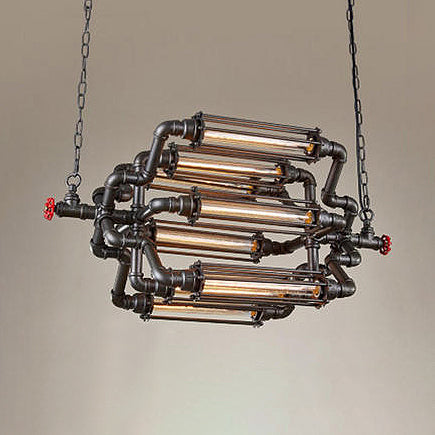 4/8 Heads Chandelier Lighting Rustic Style Wire Pipe Shade Iron Ceiling Light Fixture with Adjustable Chain and Valve in Black Clearhalo 'Cast Iron' 'Ceiling Lights' 'Chandeliers' 'Industrial Chandeliers' 'Industrial' 'Metal' 'Middle Century Chandeliers' 'Rustic Chandeliers' 'Tiffany' Lighting' 3696