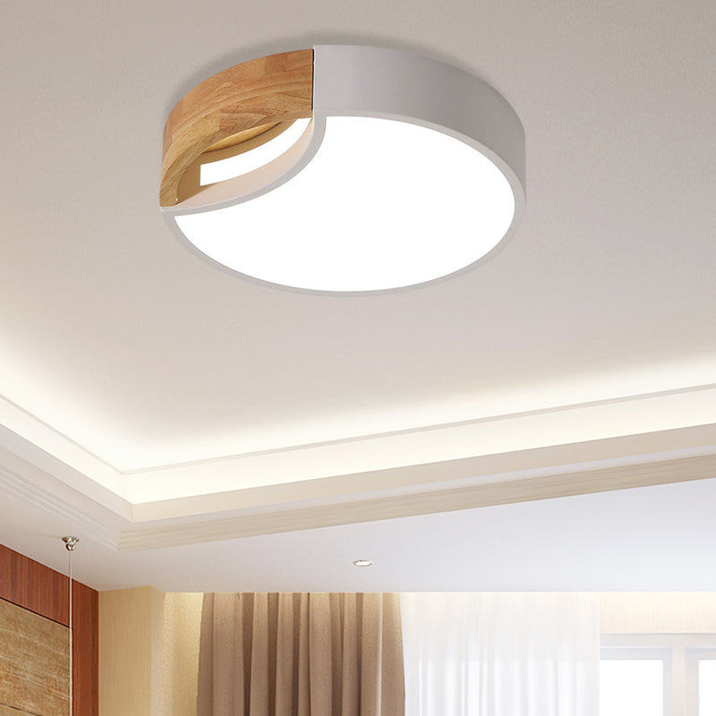 Splicing Rounded Flush Ceiling Light Nordic Iron Grey/White/Green LED Flush Mount in White Light with Wood Grip, 12"/16"/19.5" Wide Clearhalo 'Ceiling Lights' 'Close To Ceiling Lights' 'Close to ceiling' 'Flush mount' Lighting' 369694