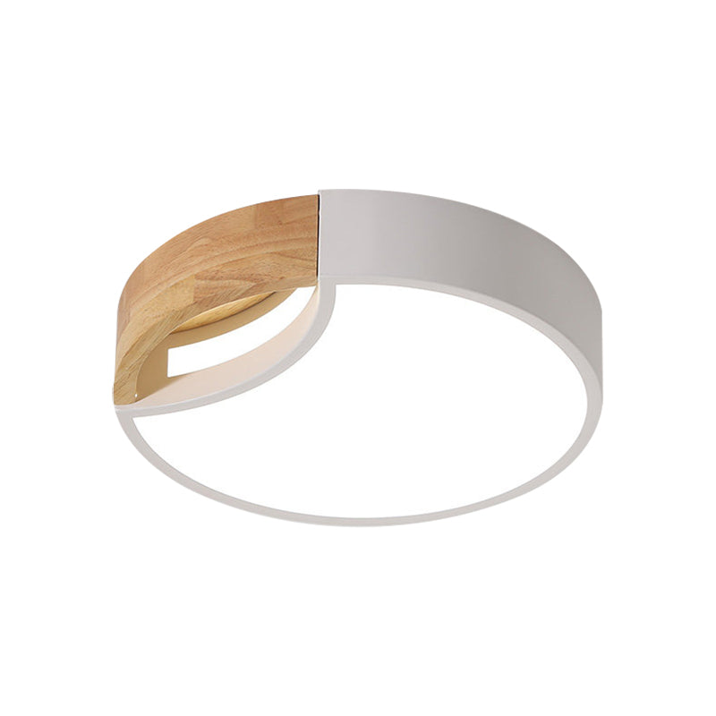 Splicing Rounded Flush Ceiling Light Nordic Iron Grey/White/Green LED Flush Mount in White Light with Wood Grip, 12"/16"/19.5" Wide Clearhalo 'Ceiling Lights' 'Close To Ceiling Lights' 'Close to ceiling' 'Flush mount' Lighting' 369696