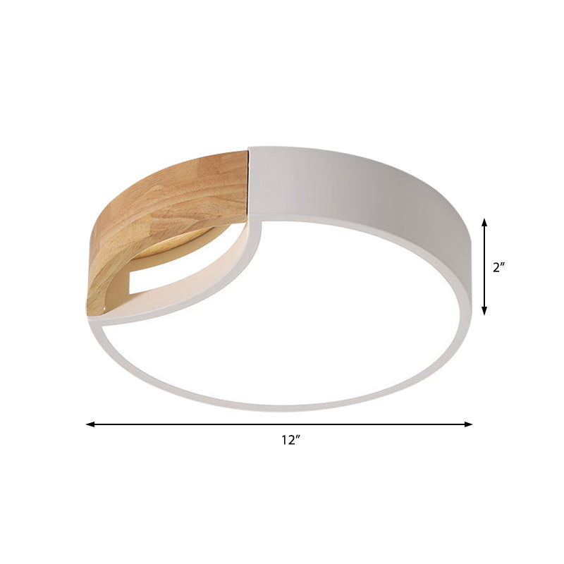 Splicing Rounded Flush Ceiling Light Nordic Iron Grey/White/Green LED Flush Mount in White Light with Wood Grip, 12"/16"/19.5" Wide Clearhalo 'Ceiling Lights' 'Close To Ceiling Lights' 'Close to ceiling' 'Flush mount' Lighting' 369697