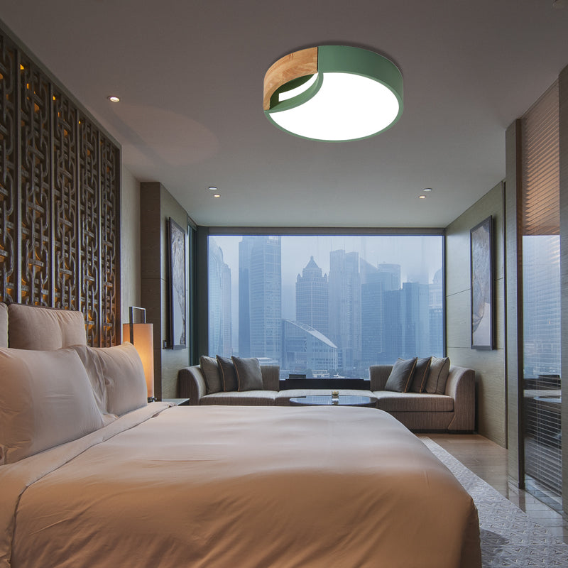 Splicing Rounded Flush Ceiling Light Nordic Iron Grey/White/Green LED Flush Mount in White Light with Wood Grip, 12"/16"/19.5" Wide Clearhalo 'Ceiling Lights' 'Close To Ceiling Lights' 'Close to ceiling' 'Flush mount' Lighting' 369709