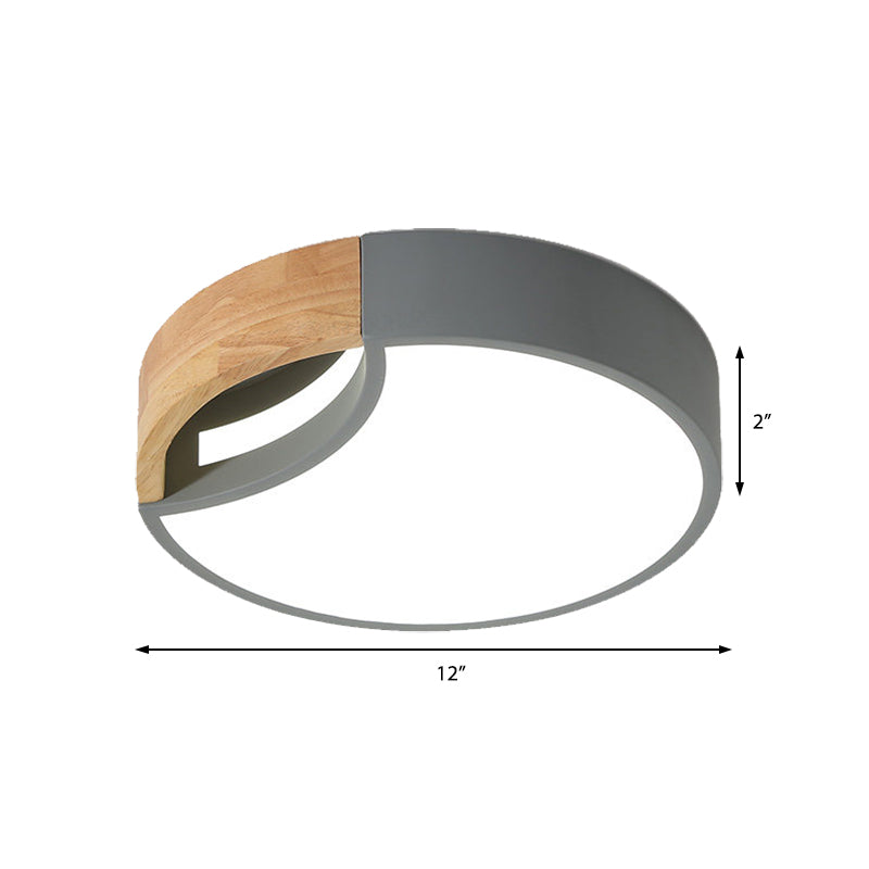 Splicing Rounded Flush Ceiling Light Nordic Iron Grey/White/Green LED Flush Mount in White Light with Wood Grip, 12"/16"/19.5" Wide Clearhalo 'Ceiling Lights' 'Close To Ceiling Lights' 'Close to ceiling' 'Flush mount' Lighting' 369717