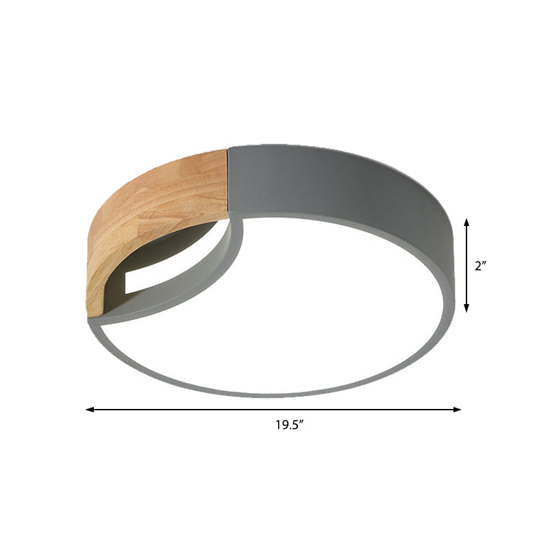 Splicing Rounded Flush Ceiling Light Nordic Iron Grey/White/Green LED Flush Mount in White Light with Wood Grip, 12"/16"/19.5" Wide Clearhalo 'Ceiling Lights' 'Close To Ceiling Lights' 'Close to ceiling' 'Flush mount' Lighting' 369723