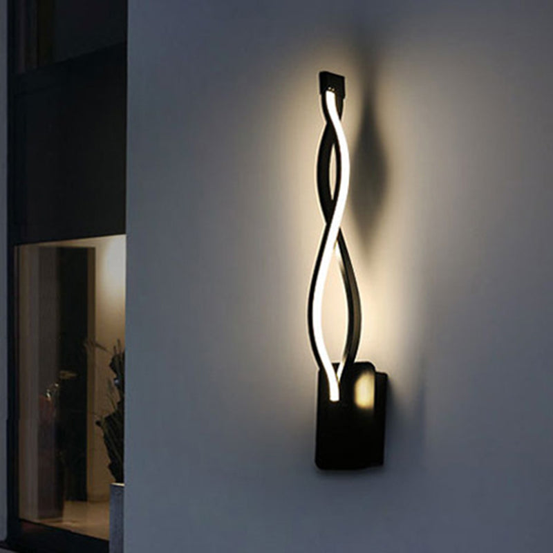 Contemporary LED Wall Lighting Black/White Curvy Sconce Light Fixture with Acrylic Shade, Warm/White Light