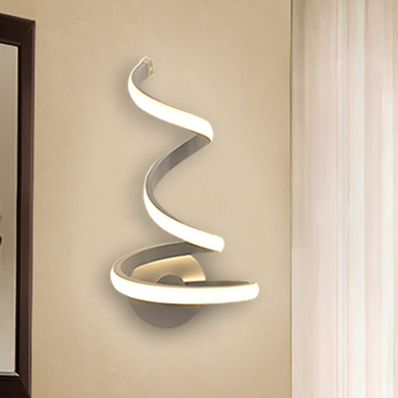 LED Dining Room Sconce Light Modernist White Wall Mounted Lamp with Spiral Acrylic Shade - White - Clearhalo - 'Modern wall lights' - 'Modern' - 'Wall Lamps & Sconces' - 'Wall Lights' - Lighting' - 369768