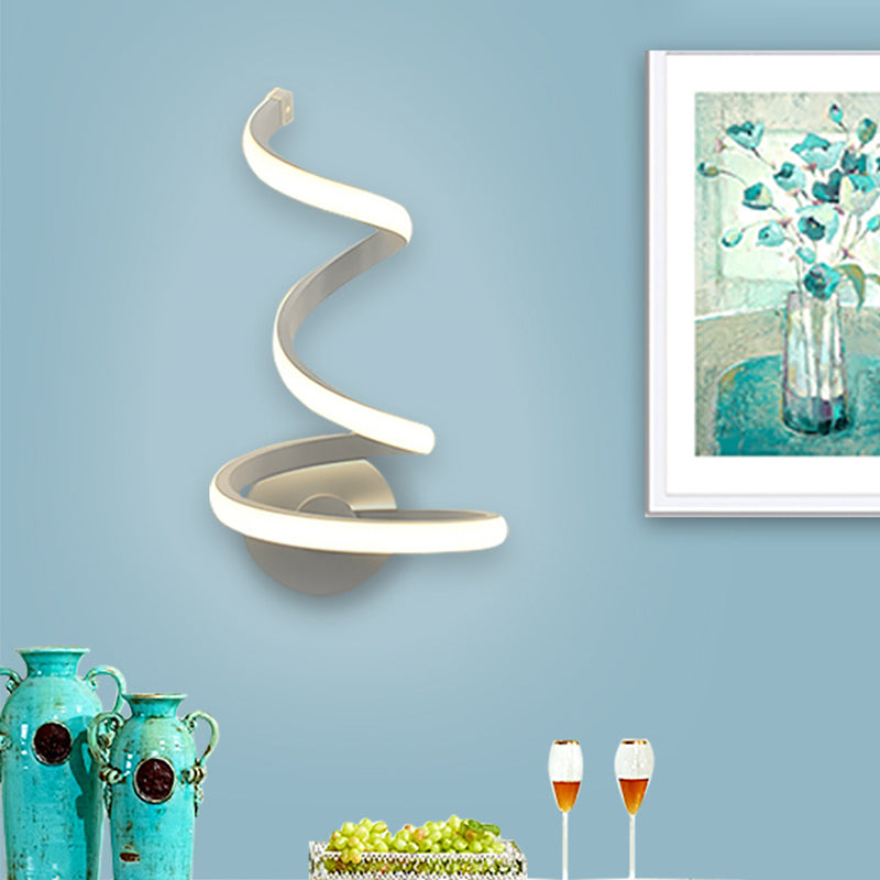 LED Dining Room Sconce Light Modernist White Wall Mounted Lamp with Spiral Acrylic Shade - Clearhalo - 'Modern wall lights' - 'Modern' - 'Wall Lamps & Sconces' - 'Wall Lights' - Lighting' - 369770