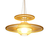 1 Head Restaurant Hanging Lamp Asian Beige Ceiling Pendant Light with Round Bamboo Shade Clearhalo 'Ceiling Lights' 'Pendant Lights' 'Pendants' Lighting' 369789