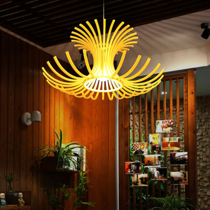 Japanese 1 Head Pendant Light Beige Flared Suspended Lighting Fixture with Bamboo Shade Beige Clearhalo 'Ceiling Lights' 'Pendant Lights' 'Pendants' Lighting' 369791_b4e0247a-eb5b-4920-9530-34ef4b692810