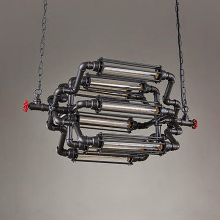 4/8 Heads Chandelier Lighting Rustic Style Wire Pipe Shade Iron Ceiling Light Fixture with Adjustable Chain and Valve in Black Clearhalo 'Cast Iron' 'Ceiling Lights' 'Chandeliers' 'Industrial Chandeliers' 'Industrial' 'Metal' 'Middle Century Chandeliers' 'Rustic Chandeliers' 'Tiffany' Lighting' 3697