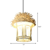 1 Bulb Handcrafted Pendant Lighting Japanese Bamboo Ceiling Suspension Lamp in White Clearhalo 'Ceiling Lights' 'Pendant Lights' 'Pendants' Lighting' 369875