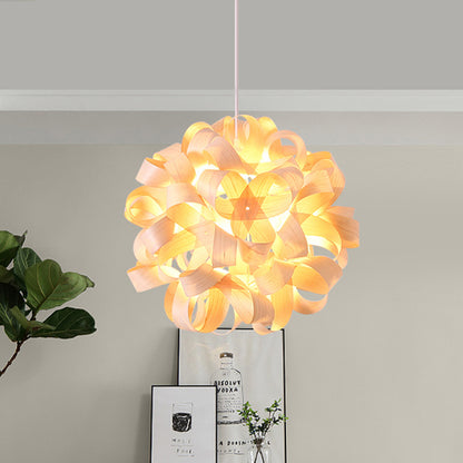 Wood Floral Pendant Light Japanese 1 Head Suspended Lighting Fixture in Beige for Dining Room Beige Clearhalo 'Ceiling Lights' 'Pendant Lights' 'Pendants' Lighting' 369911_c27277ab-4222-4a1d-85f8-01fe18694a31