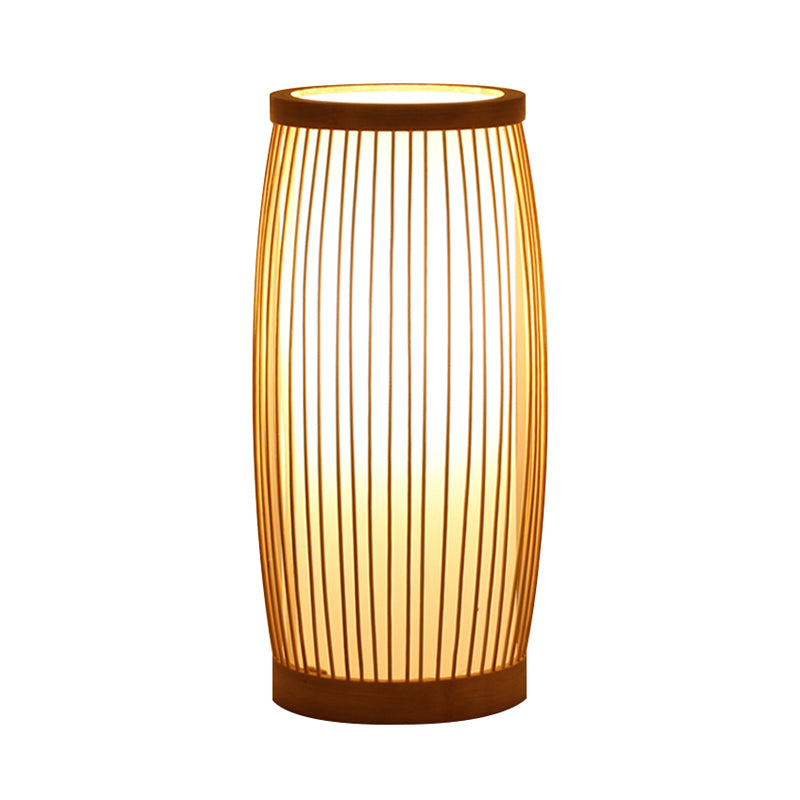 1 Head Living Room Task Lighting Chinese Wood Desk Lamp with Barrel Bamboo Shade Clearhalo 'Lamps' 'Table Lamps' Lighting' 369924