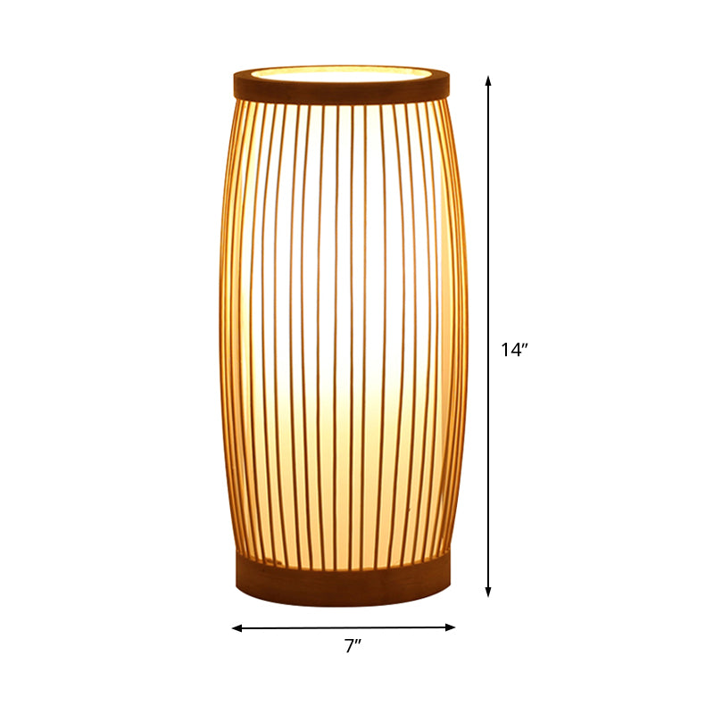 1 Head Living Room Task Lighting Chinese Wood Desk Lamp with Barrel Bamboo Shade Clearhalo 'Lamps' 'Table Lamps' Lighting' 369925
