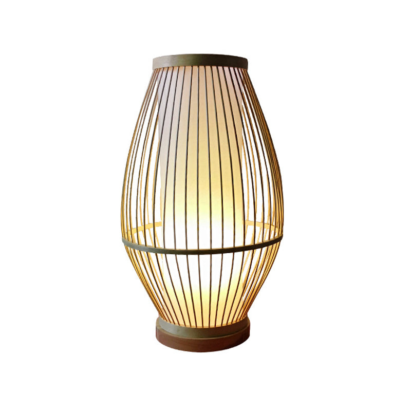 1 Bulb Dining Room Desk Lamp Asian Beige Task Lighting with Lantern Bamboo Shade Clearhalo 'Lamps' 'Table Lamps' Lighting' 369939