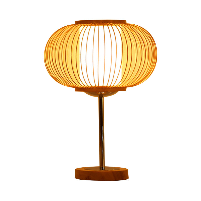 1 Bulb Living Room Desk Light Asia Beige Task Lighting with Pumpkin Bamboo Shade Clearhalo 'Lamps' 'Table Lamps' Lighting' 369964