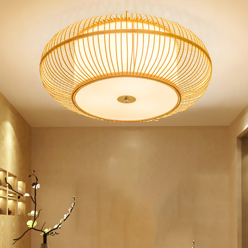 1 Head Bedroom Flush Light Asian Beige Ceiling Mounted Fixture with Donut Bamboo Shade Beige Clearhalo 'Ceiling Lights' 'Close To Ceiling Lights' 'Close to ceiling' 'Flush mount' Lighting' 370031