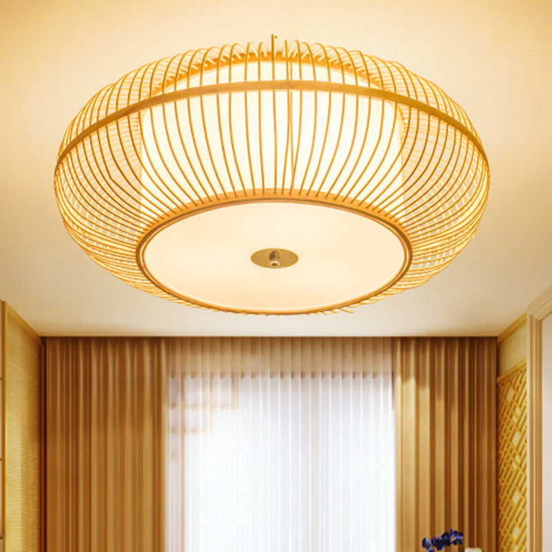 1 Head Bedroom Flush Light Asian Beige Ceiling Mounted Fixture with Donut Bamboo Shade Clearhalo 'Ceiling Lights' 'Close To Ceiling Lights' 'Close to ceiling' 'Flush mount' Lighting' 370032