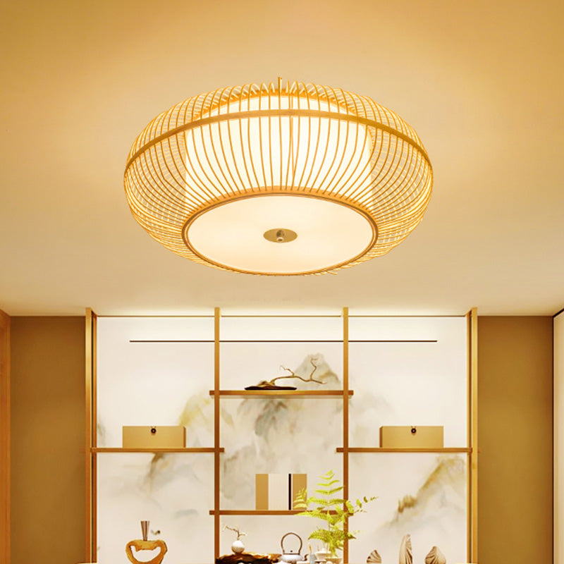 1 Head Bedroom Flush Light Asian Beige Ceiling Mounted Fixture with Donut Bamboo Shade Clearhalo 'Ceiling Lights' 'Close To Ceiling Lights' 'Close to ceiling' 'Flush mount' Lighting' 370033