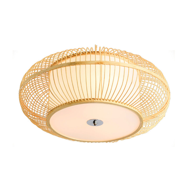 1 Head Bedroom Flush Light Asian Beige Ceiling Mounted Fixture with Donut Bamboo Shade Clearhalo 'Ceiling Lights' 'Close To Ceiling Lights' 'Close to ceiling' 'Flush mount' Lighting' 370034