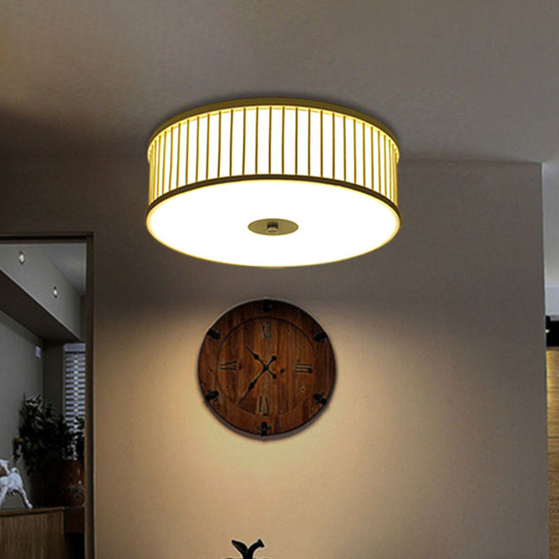 LED Cylinder Flush Mount Japanese Bamboo Ceiling Mounted Light in Beige for Dining Room Beige Clearhalo 'Ceiling Lights' 'Close To Ceiling Lights' 'Close to ceiling' 'Flush mount' Lighting' 370041