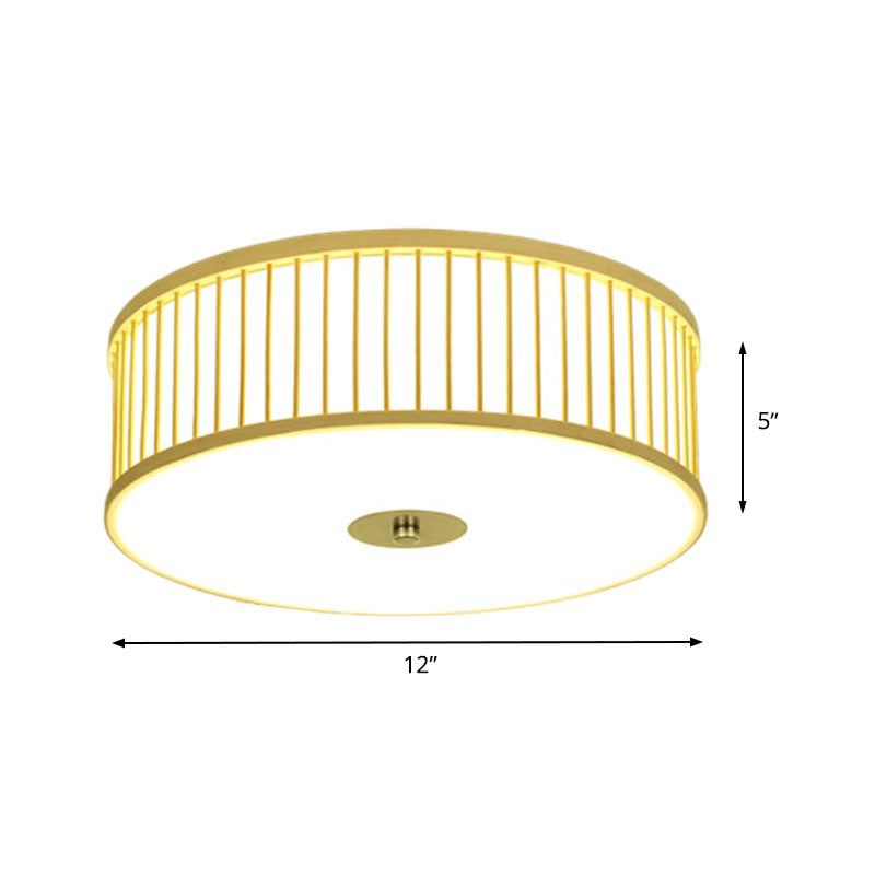 LED Cylinder Flush Mount Japanese Bamboo Ceiling Mounted Light in Beige for Dining Room - Clearhalo - 'Ceiling Lights' - 'Close To Ceiling Lights' - 'Close to ceiling' - 'Flush mount' - Lighting' - 370045