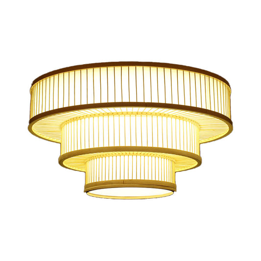 LED Bedroom Flush Light Asia Beige Ceiling Mounted Fixture with Tiered Bamboo Shade Clearhalo 'Ceiling Lights' 'Close To Ceiling Lights' 'Close to ceiling' 'Flush mount' Lighting' 370048