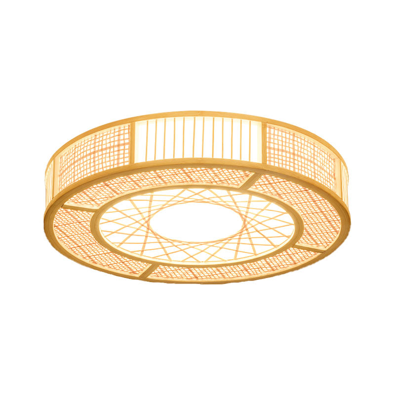 Bamboo Hand-Worked Flushmount Japanese 3 Bulbs Ceiling Mount Light Fixture in Wood - Clearhalo - 'Ceiling Lights' - 'Close To Ceiling Lights' - 'Close to ceiling' - 'Flush mount' - Lighting' - 370054