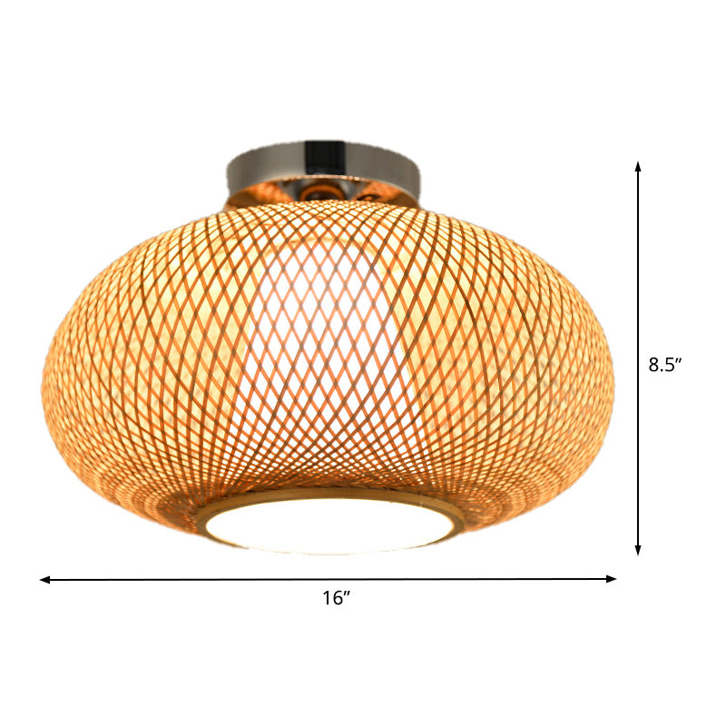 Flaxen Lantern Semi Flush Mount Chinese 1 Head Bamboo Ceiling Mounted Light for Dining Room Clearhalo 'Ceiling Lights' 'Close To Ceiling Lights' 'Close to ceiling' 'Semi-flushmount' Lighting' 370080