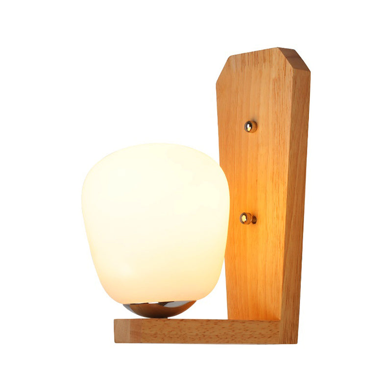 Milk Glass Mini Wall Mounted Lighting Nordic Style 1 Light Indoor Wall Light in Wood for Bedroom - Clearhalo - 'Modern wall lights' - 'Modern' - 'Vanity Lights' - 'Wall Lights' - Lighting' - 370160