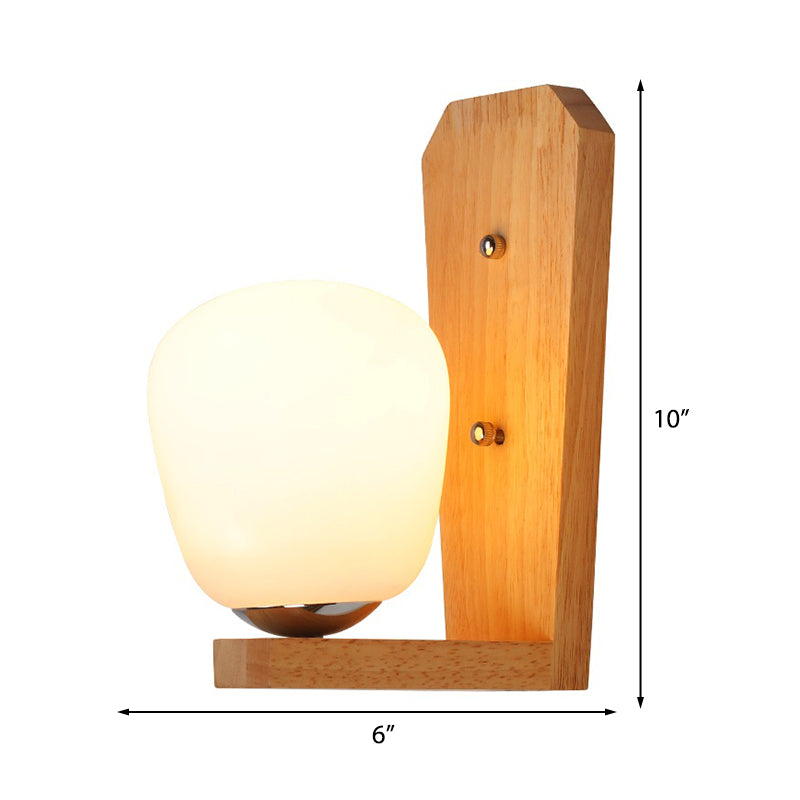Milk Glass Mini Wall Mounted Lighting Nordic Style 1 Light Indoor Wall Light in Wood for Bedroom - Clearhalo - 'Modern wall lights' - 'Modern' - 'Vanity Lights' - 'Wall Lights' - Lighting' - 370161
