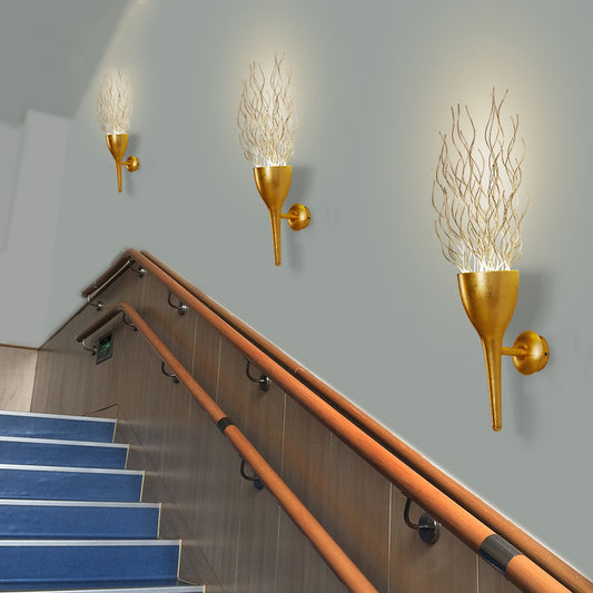 Gold Torch Wall Sconce Lighting 1 Light Modern Metallic Wall Lighting for Stairway Gold Clearhalo 'Cast Iron' 'Glass' 'Industrial' 'Modern wall lights' 'Modern' 'Tiffany' 'Traditional wall lights' 'Vanity Lights' 'Wall Lights' Lighting' 370164