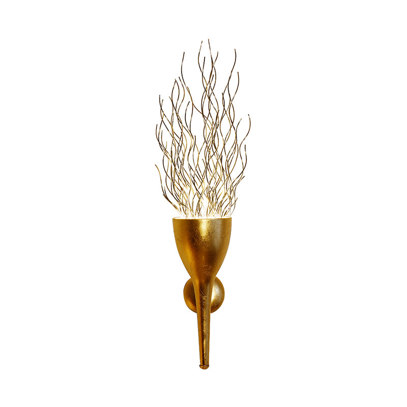 Gold Torch Wall Sconce Lighting 1 Light Modern Metallic Wall Lighting for Stairway Clearhalo 'Cast Iron' 'Glass' 'Industrial' 'Modern wall lights' 'Modern' 'Tiffany' 'Traditional wall lights' 'Vanity Lights' 'Wall Lights' Lighting' 370166