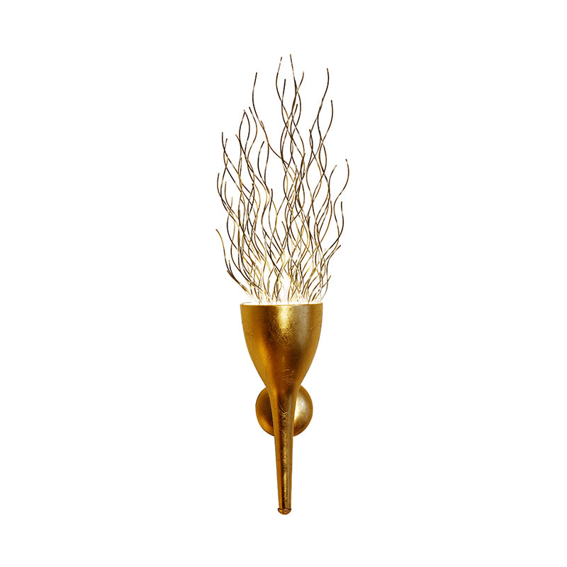 Gold Torch Wall Sconce Lighting 1 Light Modern Metallic Wall Lighting for Stairway Clearhalo 'Cast Iron' 'Glass' 'Industrial' 'Modern wall lights' 'Modern' 'Tiffany' 'Traditional wall lights' 'Vanity Lights' 'Wall Lights' Lighting' 370166