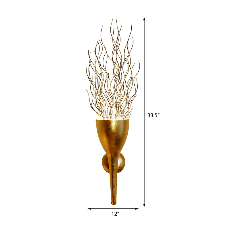 Gold Torch Wall Sconce Lighting 1 Light Modern Metallic Wall Lighting for Stairway Clearhalo 'Cast Iron' 'Glass' 'Industrial' 'Modern wall lights' 'Modern' 'Tiffany' 'Traditional wall lights' 'Vanity Lights' 'Wall Lights' Lighting' 370167