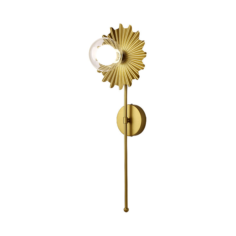 Brass Torch Wall Sconce Light 1 Light Metal and Clear Glass Mid Century Modern Wall Lamp Clearhalo 'Cast Iron' 'Glass' 'Industrial' 'Modern wall lights' 'Modern' 'Tiffany' 'Traditional wall lights' 'Vanity Lights' 'Wall Lights' Lighting' 370181