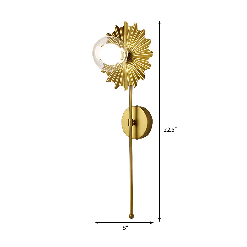Brass Torch Wall Sconce Light 1 Light Metal and Clear Glass Mid Century Modern Wall Lamp Clearhalo 'Cast Iron' 'Glass' 'Industrial' 'Modern wall lights' 'Modern' 'Tiffany' 'Traditional wall lights' 'Vanity Lights' 'Wall Lights' Lighting' 370182