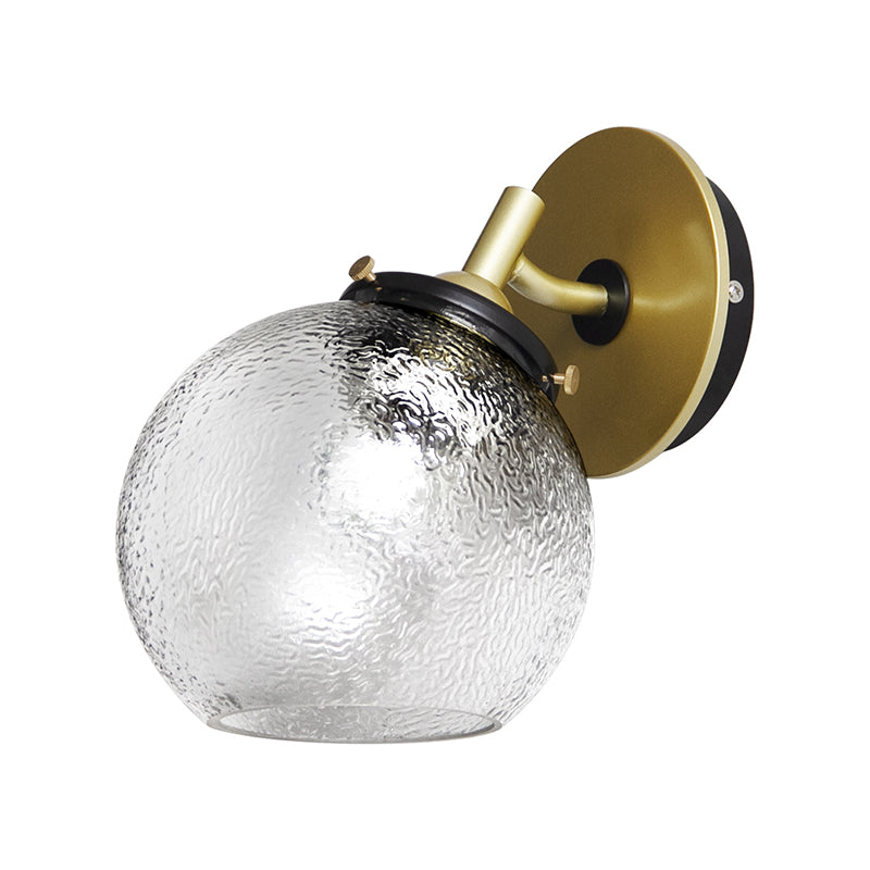 Clear Textured Glass Sphere Wall Lighting Modern Vintage Single Light Mini Wall Mount Light in Gold - Clearhalo - 'Cast Iron' - 'Glass' - 'Industrial' - 'Modern wall lights' - 'Modern' - 'Tiffany' - 'Traditional wall lights' - 'Vanity Lights' - 'Wall Lights' - Lighting' - 370198