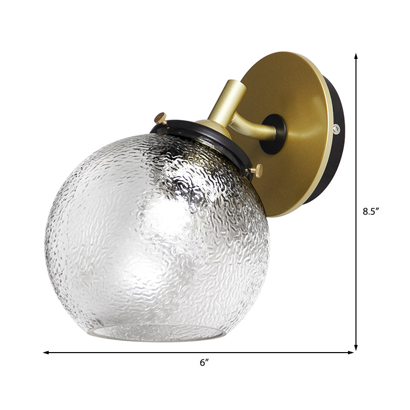Clear Textured Glass Sphere Wall Lighting Modern Vintage Single Light Mini Wall Mount Light in Gold - Clearhalo - 'Cast Iron' - 'Glass' - 'Industrial' - 'Modern wall lights' - 'Modern' - 'Tiffany' - 'Traditional wall lights' - 'Vanity Lights' - 'Wall Lights' - Lighting' - 370199