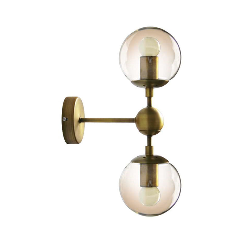 1/2-Head Global Wall Mount Light with Amber Glass Shade Modernist Wall Sconce Lighting in Gold for Bedroom Clearhalo 'Cast Iron' 'Glass' 'Industrial' 'Modern wall lights' 'Modern' 'Tiffany' 'Traditional wall lights' 'Vanity Lights' 'Wall Lights' Lighting' 370206