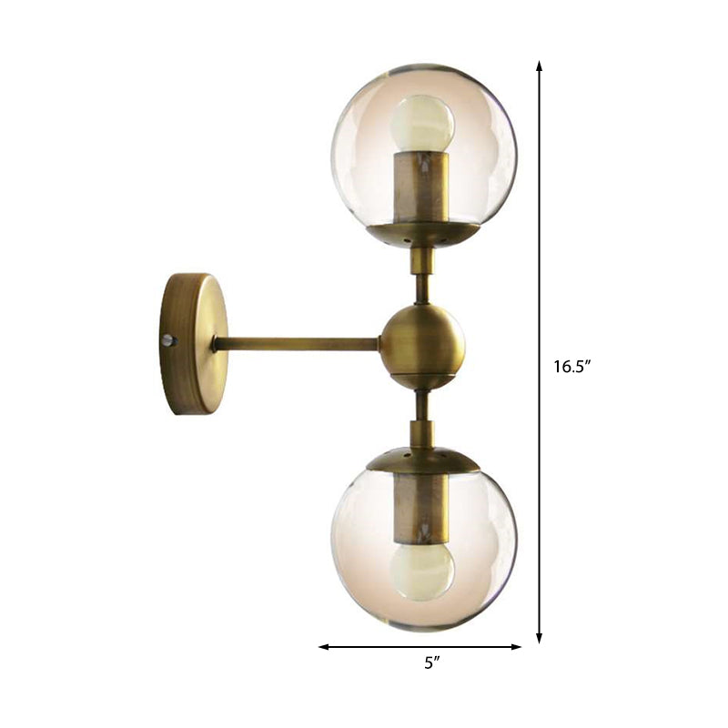 1/2-Head Global Wall Mount Light with Amber Glass Shade Modernist Wall Sconce Lighting in Gold for Bedroom Clearhalo 'Cast Iron' 'Glass' 'Industrial' 'Modern wall lights' 'Modern' 'Tiffany' 'Traditional wall lights' 'Vanity Lights' 'Wall Lights' Lighting' 370207