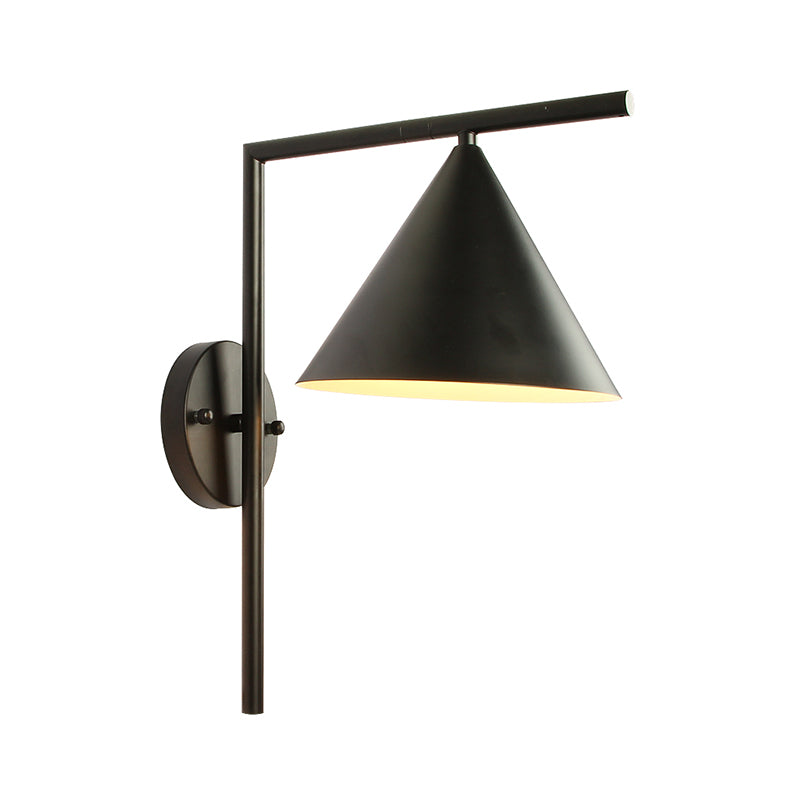 Conical Metal Wall Lighting Contemporary 1 Light Black/White/Gold Sconce Light Fixture over Table, 8" W