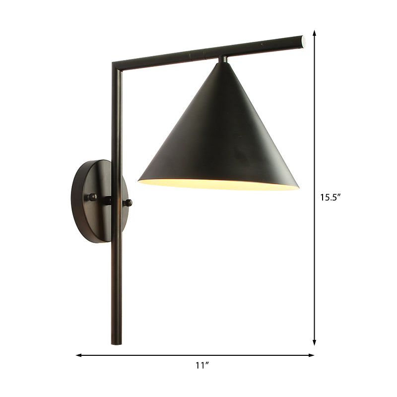 Conical Metal Wall Lighting Contemporary 1 Light Black/White/Gold Sconce Light Fixture over Table, 8" W
