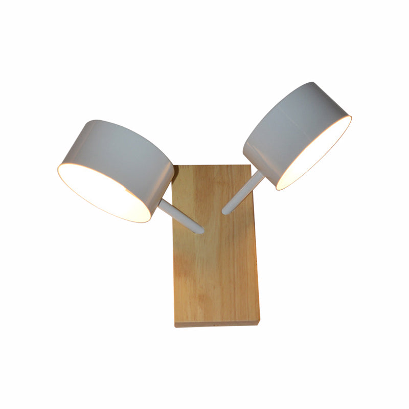 Double Drum Shade Wall Mounted Light Contemporary Metal 2 Bulbs Black/White/Blue Wall Lighting Fixture for Kitchen Clearhalo 'Cast Iron' 'Glass' 'Industrial' 'Modern wall lights' 'Modern' 'Tiffany' 'Traditional wall lights' 'Wall Lamps & Sconces' 'Wall Lights' Lighting' 370259