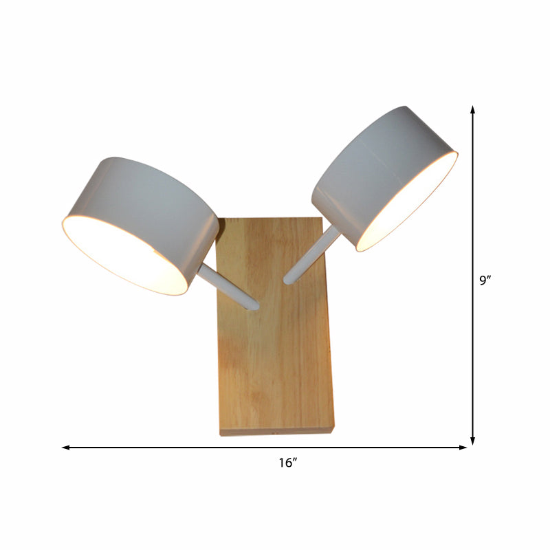 Double Drum Shade Wall Mounted Light Contemporary Metal 2 Bulbs Black/White/Blue Wall Lighting Fixture for Kitchen Clearhalo 'Cast Iron' 'Glass' 'Industrial' 'Modern wall lights' 'Modern' 'Tiffany' 'Traditional wall lights' 'Wall Lamps & Sconces' 'Wall Lights' Lighting' 370260