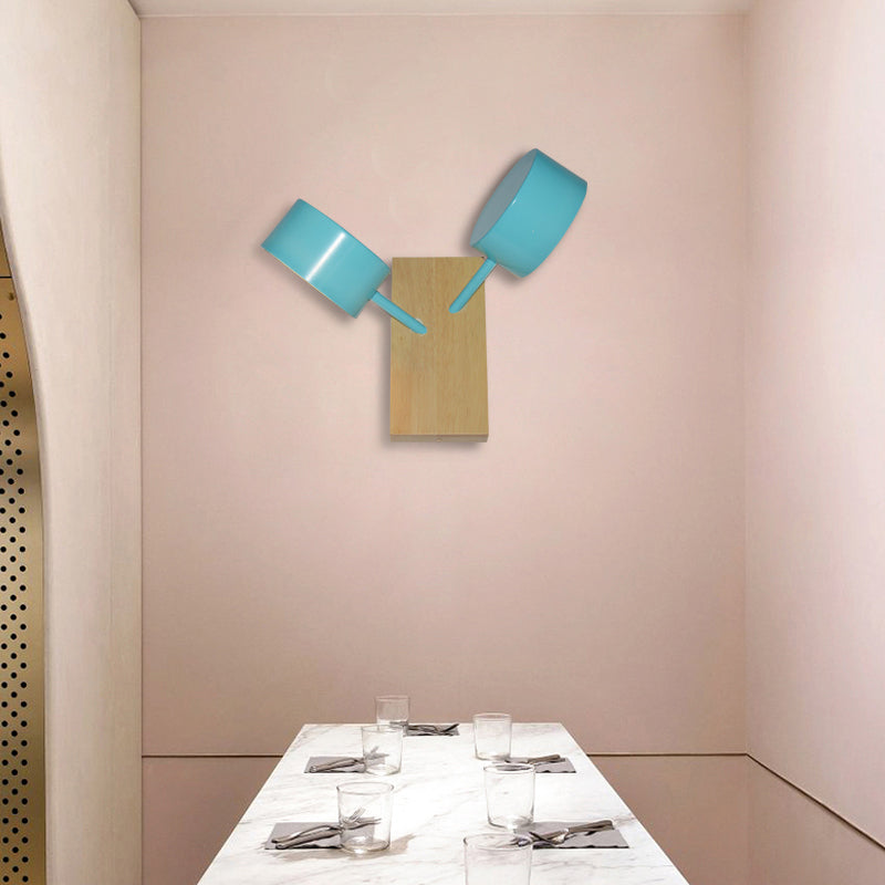 Double Drum Shade Wall Mounted Light Contemporary Metal 2 Bulbs Black/White/Blue Wall Lighting Fixture for Kitchen Blue Clearhalo 'Cast Iron' 'Glass' 'Industrial' 'Modern wall lights' 'Modern' 'Tiffany' 'Traditional wall lights' 'Wall Lamps & Sconces' 'Wall Lights' Lighting' 370261